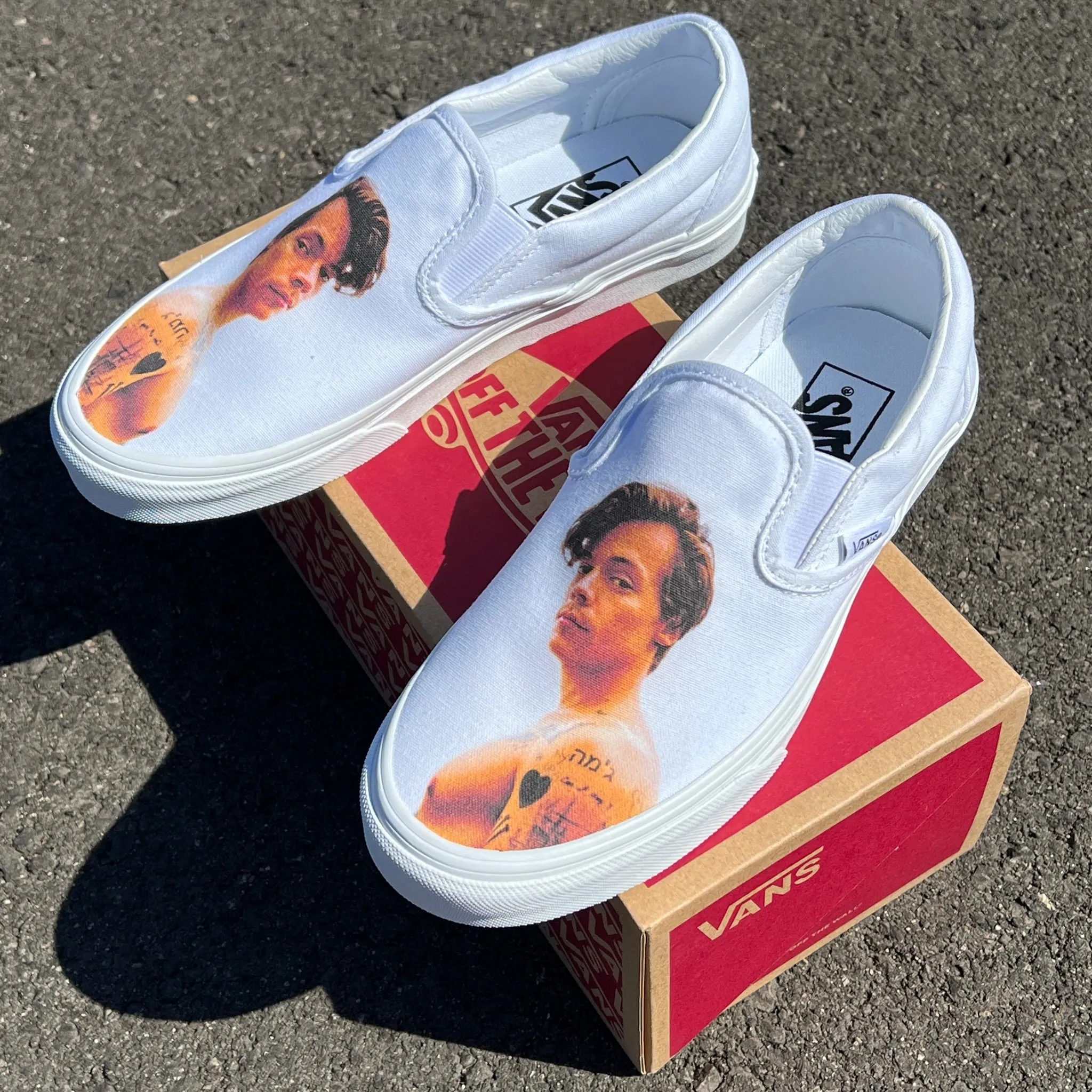Harry Styles Custom Sneakers - White Slip On Vans