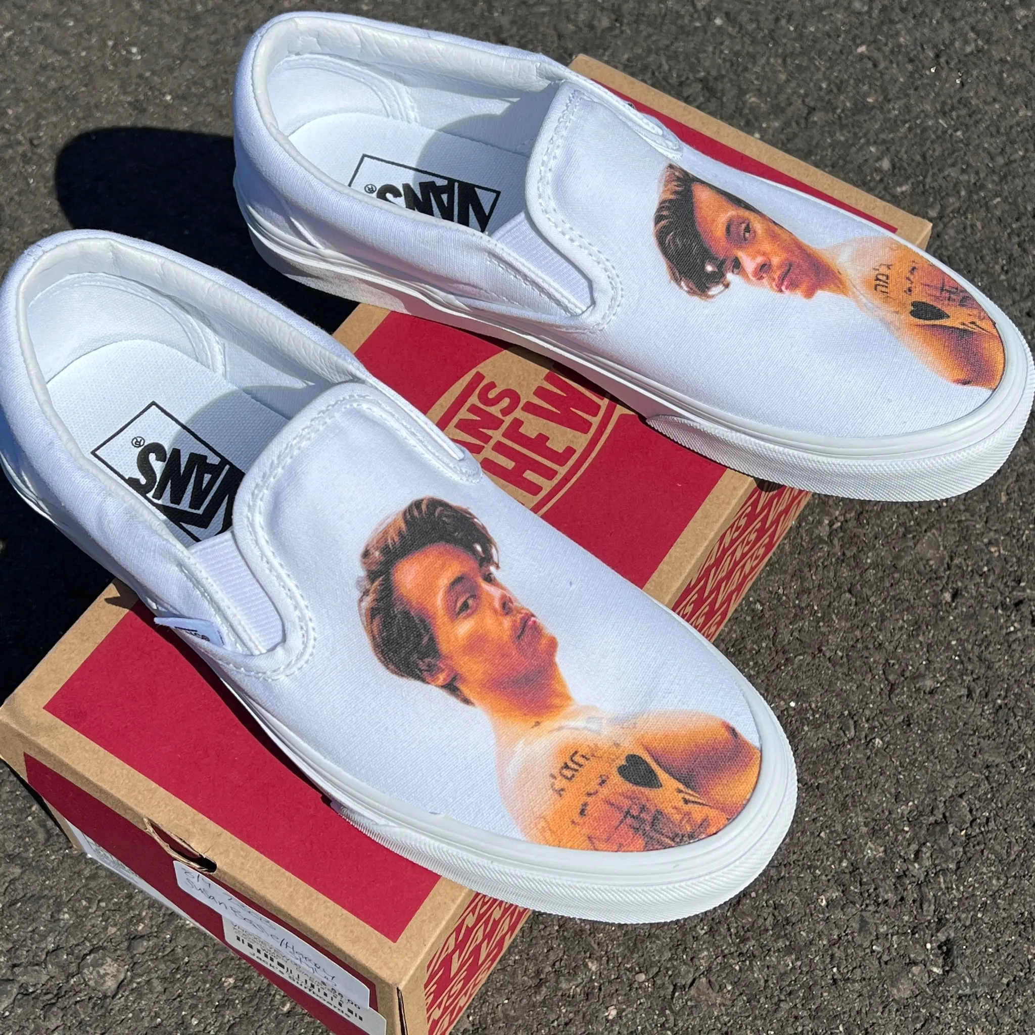 Harry Styles Custom Sneakers - White Slip On Vans