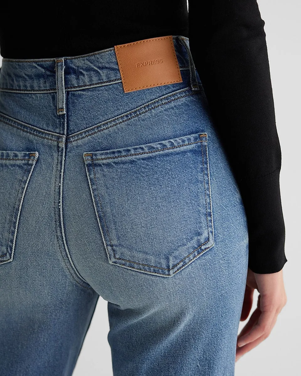 High Waisted Medium Wash Straight Ankle Jeans in Medium Wash