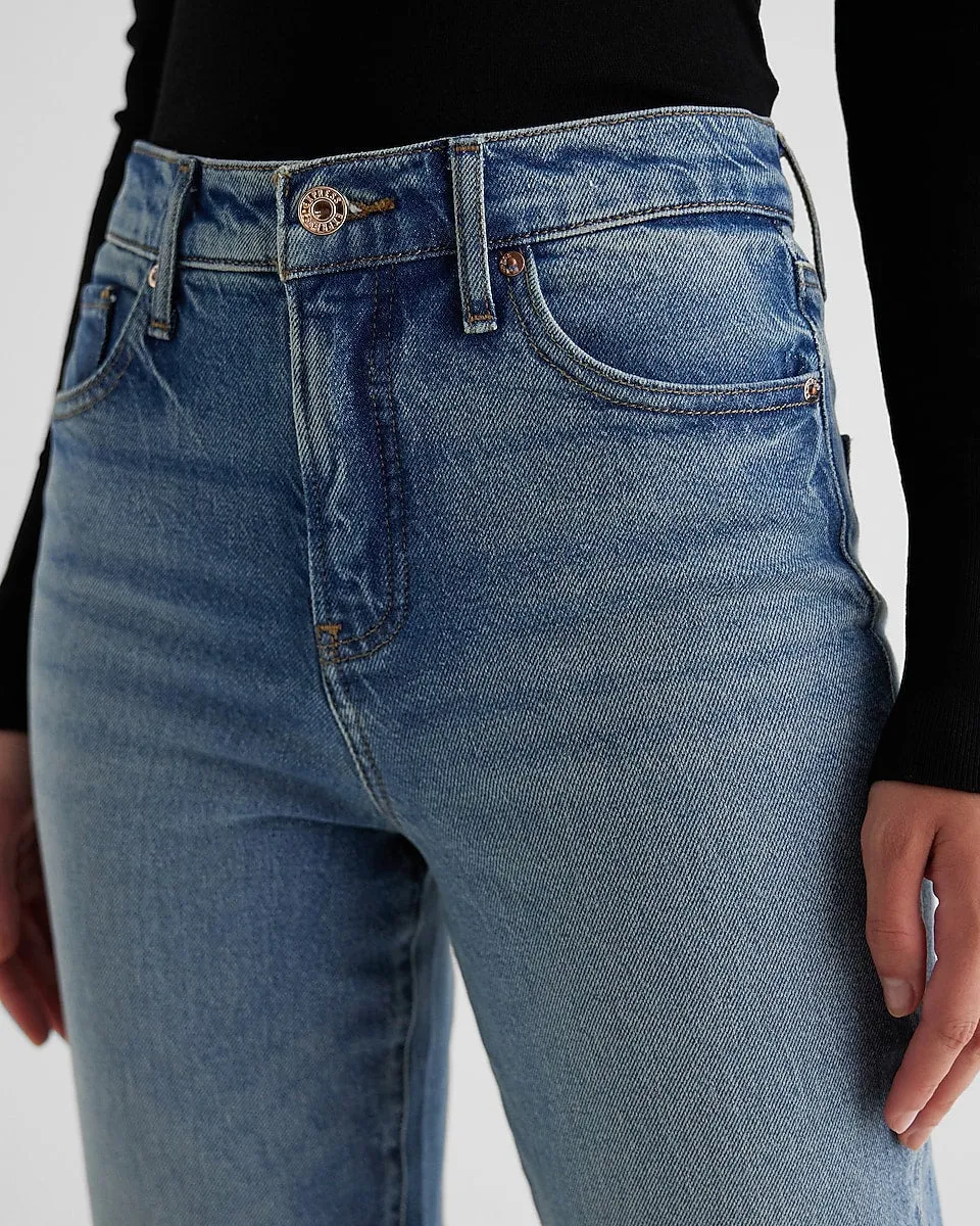 High Waisted Medium Wash Straight Ankle Jeans in Medium Wash
