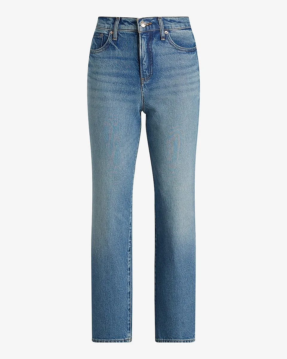 High Waisted Medium Wash Straight Ankle Jeans in Medium Wash