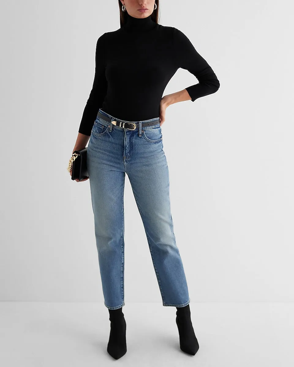 High Waisted Medium Wash Straight Ankle Jeans in Medium Wash