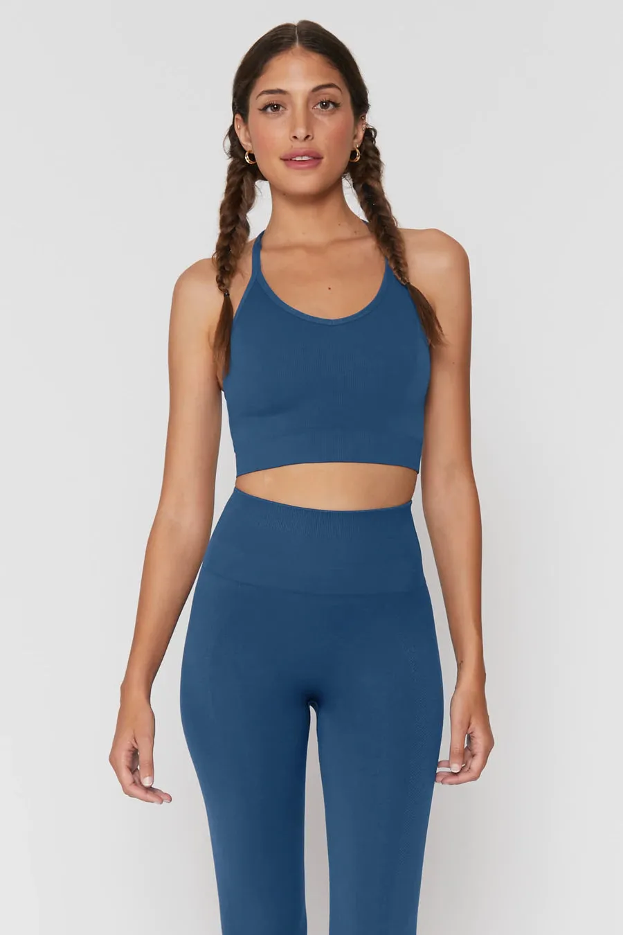 Icon T-Back Sports Bra, Faded Navy