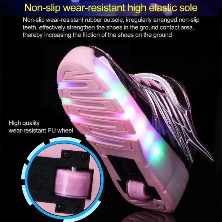 K02 LED Light Single Wheel Wing Roller Skating Shoes Sport Shoes, Size : 35 (Pink)