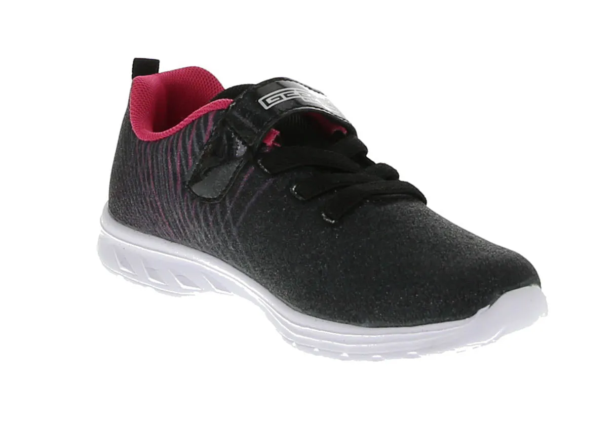 KID'S SHOES BLACK FUCHSIA GLITTER TENNIS SNEAKERS 3915K