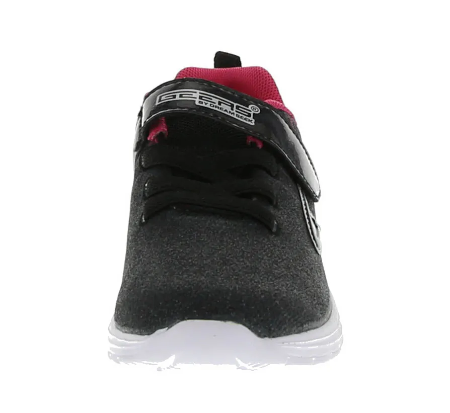 KID'S SHOES BLACK FUCHSIA GLITTER TENNIS SNEAKERS 3915K