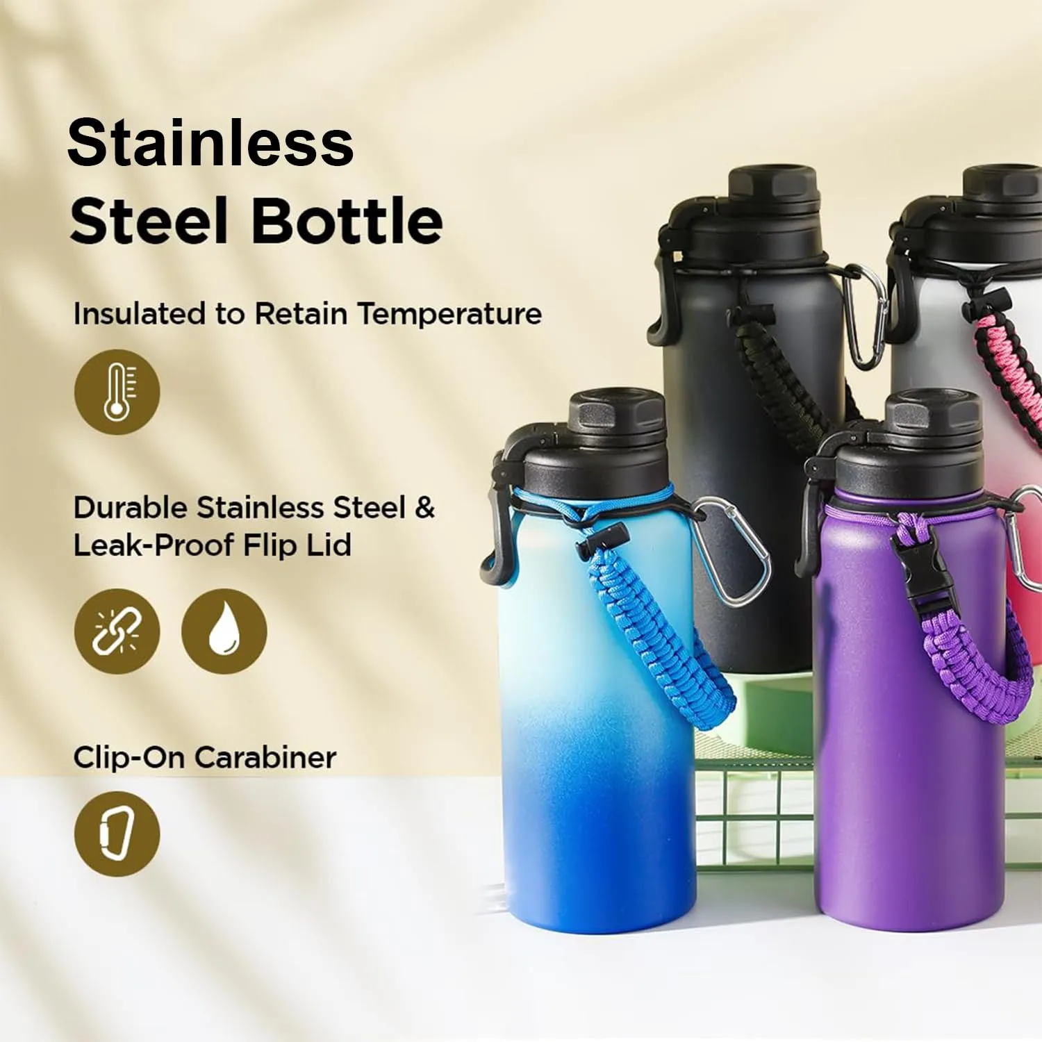 Kuber Industries Water Bottle | Steel Water Bottle for Daily Use | Vacuum Insulated Flask Water Bottle with Rope | Hot & Cold Water Bottle | 960 ML | LX-230609 | Pack of 5 | Aqua Blue
