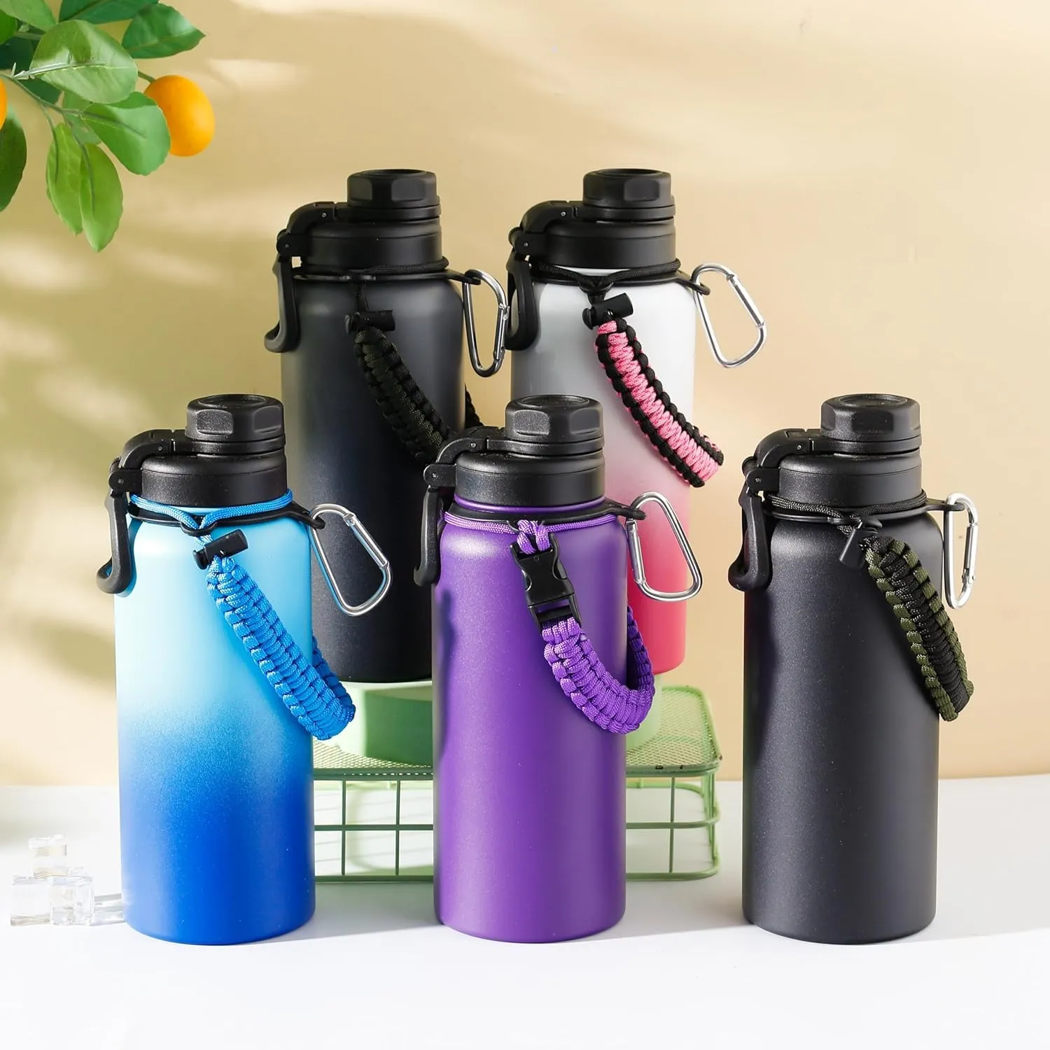 Kuber Industries Water Bottle | Steel Water Bottle for Daily Use | Vacuum Insulated Flask Water Bottle with Rope | Hot & Cold Water Bottle | 960 ML | LX-230609 | Pack of 5 | Aqua Blue