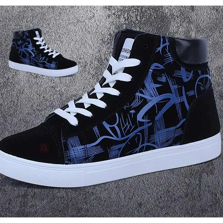 Men Lace-Up Graphic Print High Top Sports Skate Shoes