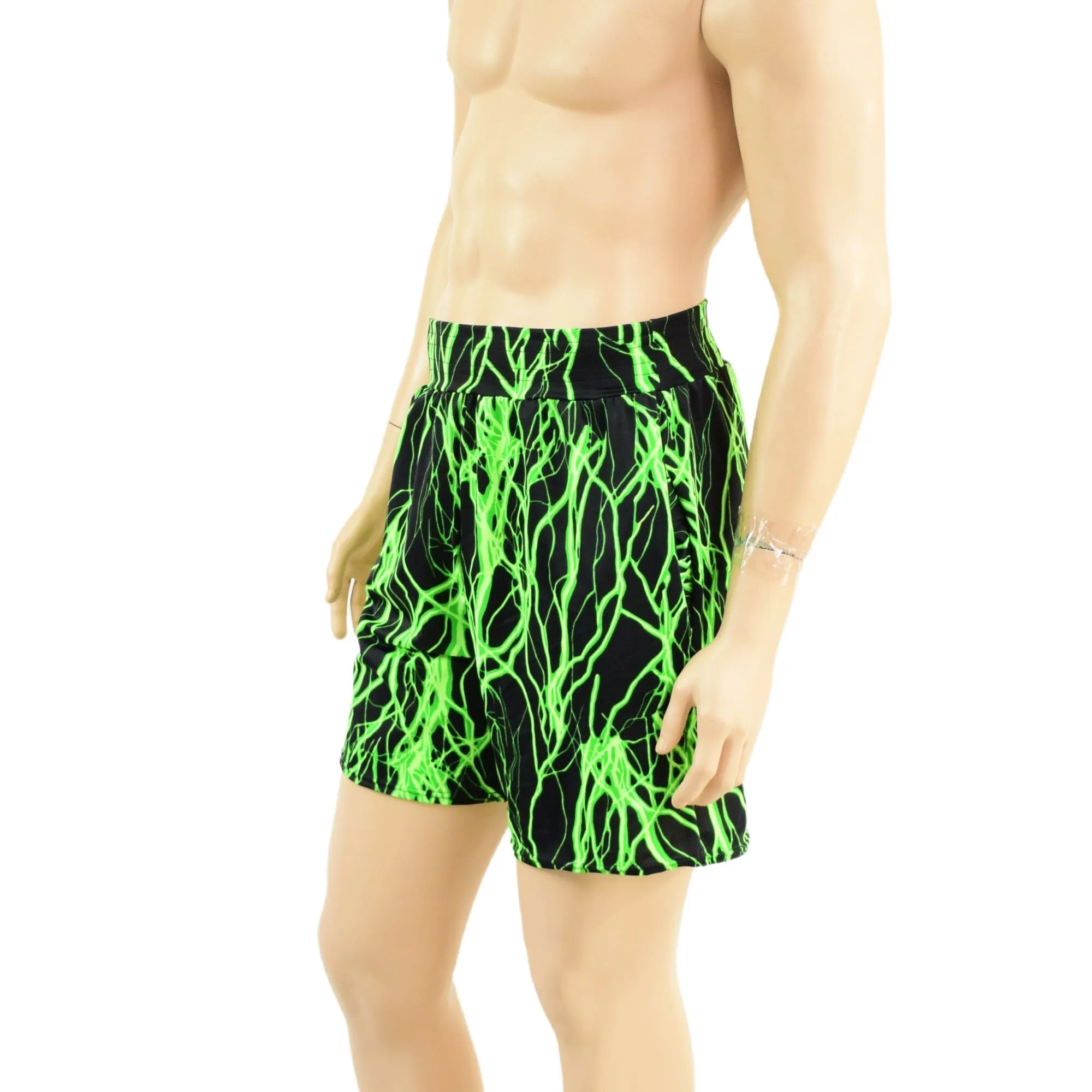 Mens Basketball Shorts with Pockets in Neon Green Lightning