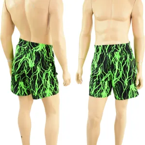 Mens Basketball Shorts with Pockets in Neon Green Lightning
