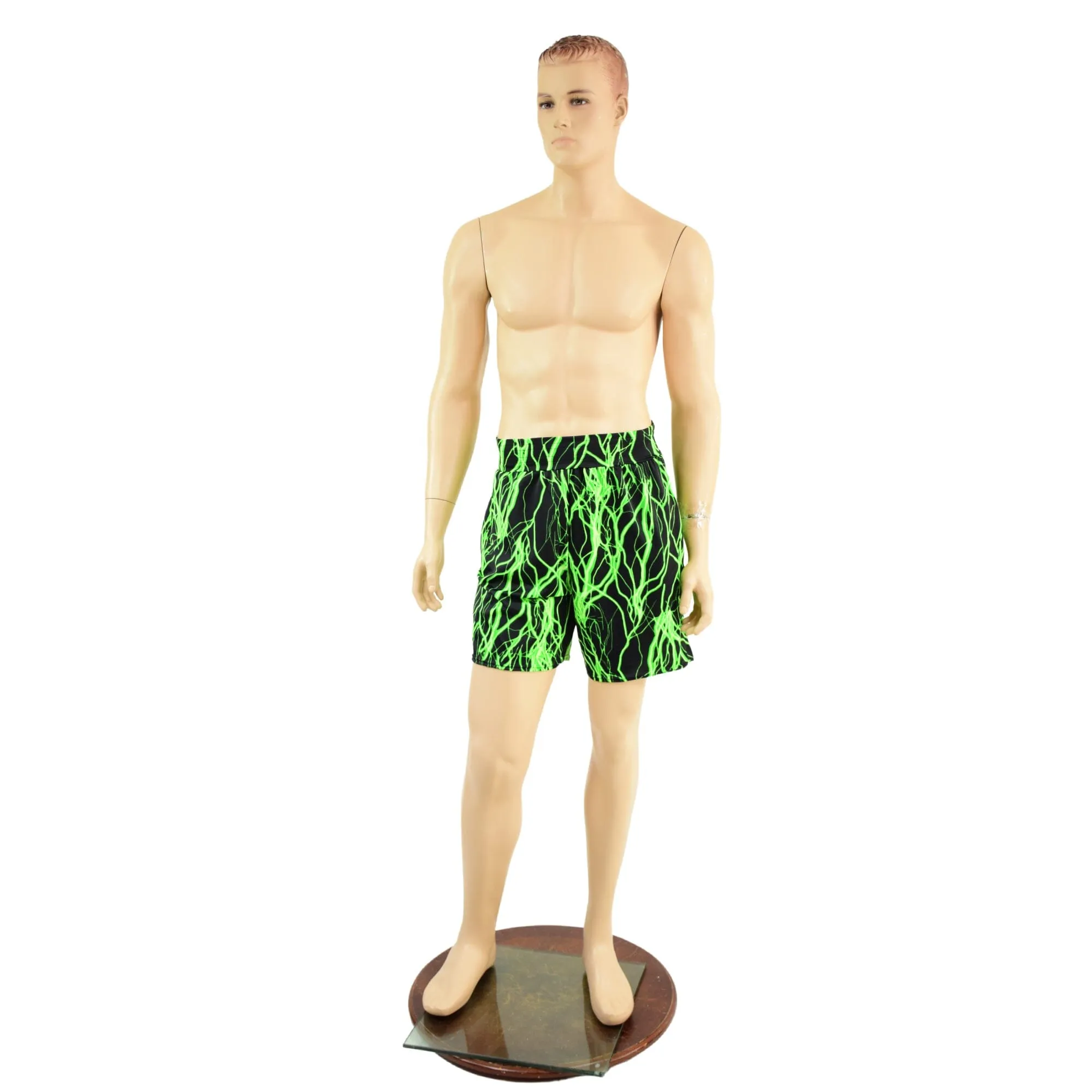 Mens Basketball Shorts with Pockets in Neon Green Lightning
