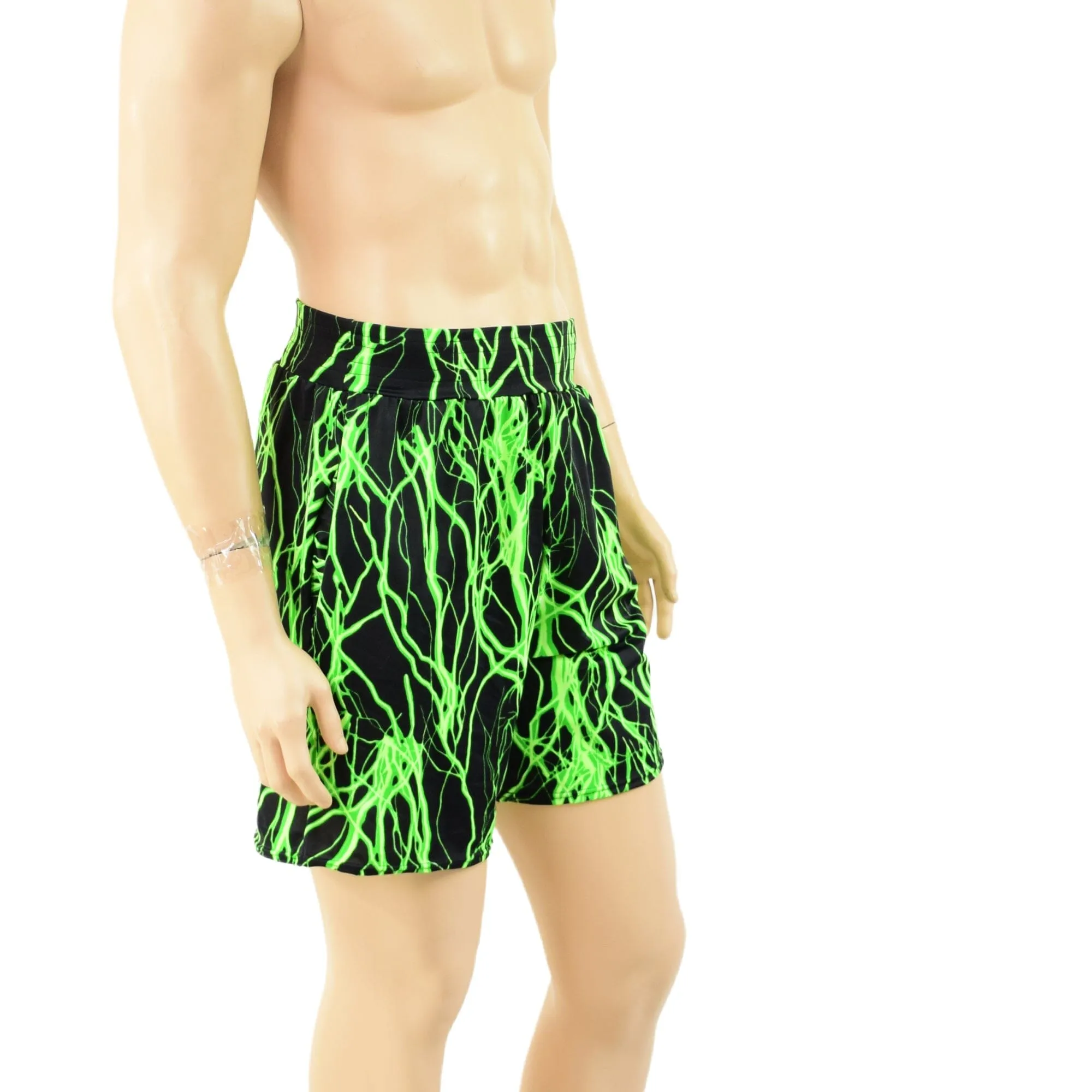 Mens Basketball Shorts with Pockets in Neon Green Lightning