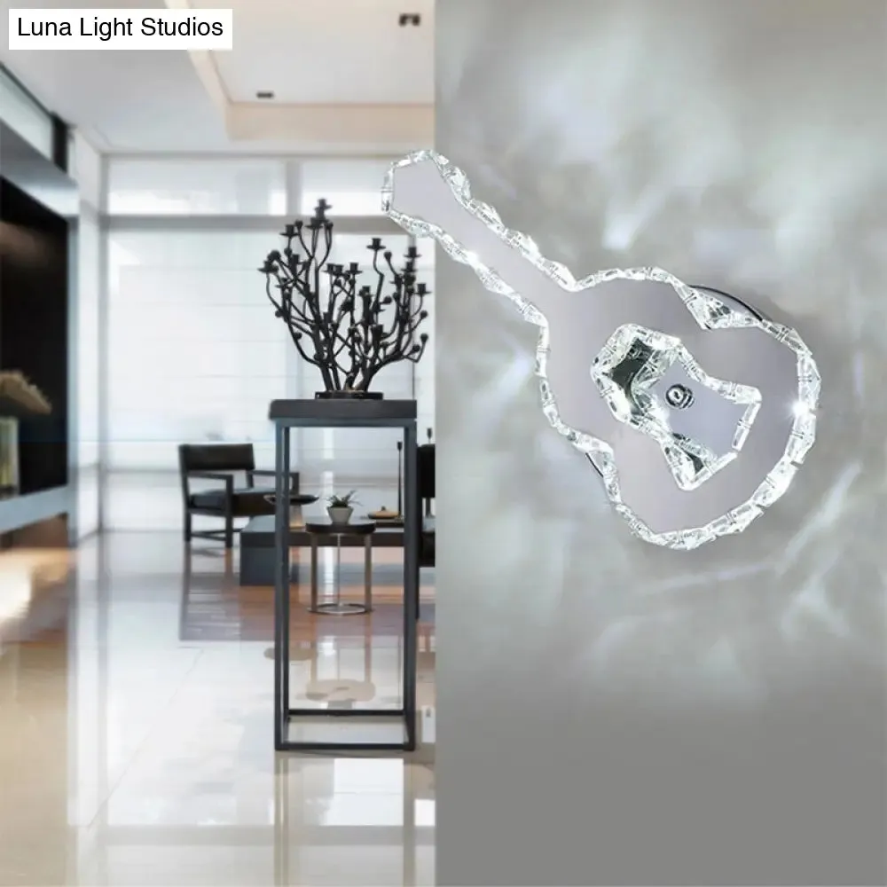 Modern Crystal Wall Light: Guitar Shaped Stainless Steel Lamp for Cafe Decor