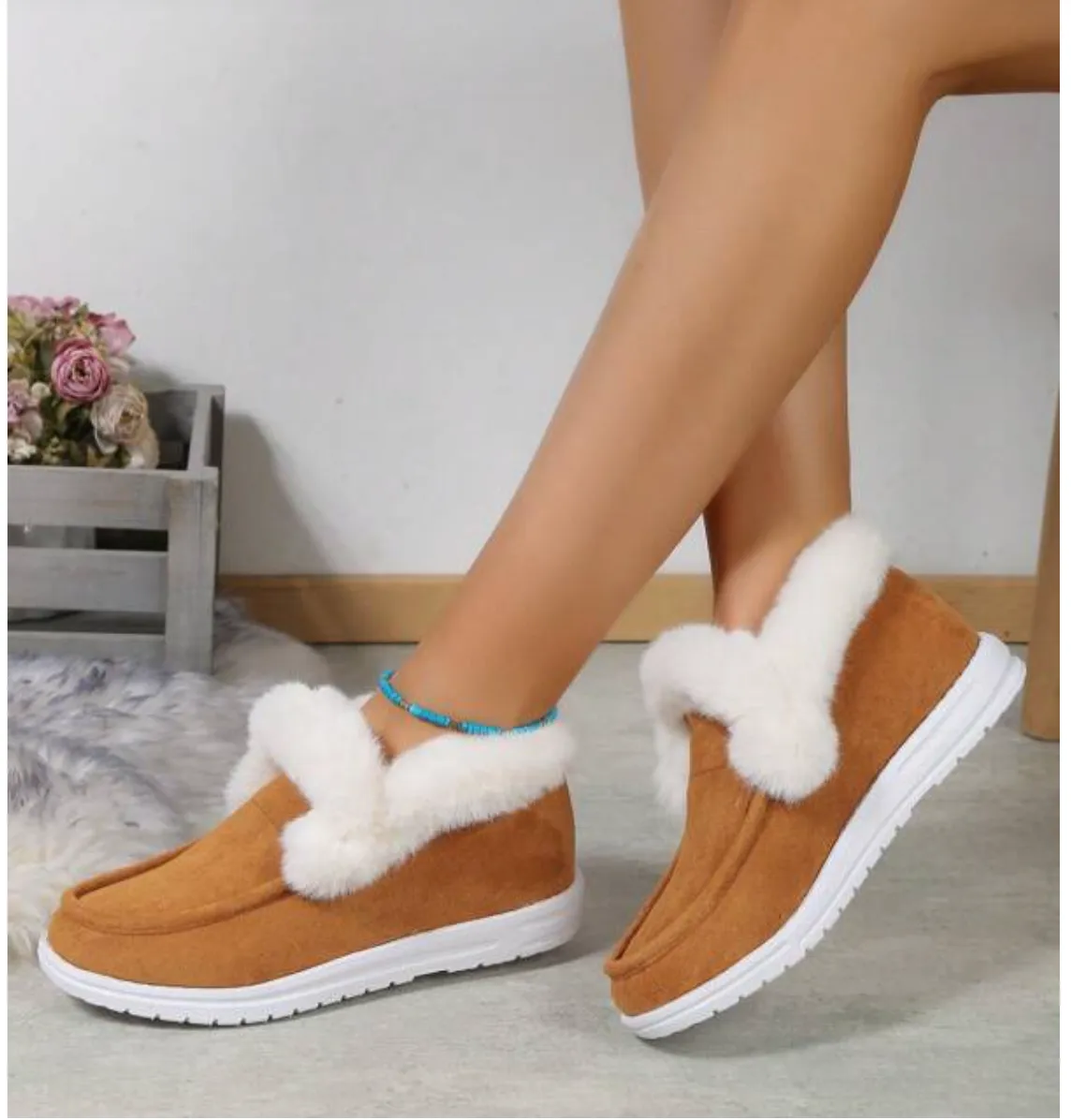 New Shein Women's Fashionable Comfortable Plush Lined, Thickened, Warm, Anti-cold Collar Casual Sports Shoes, Sz 40