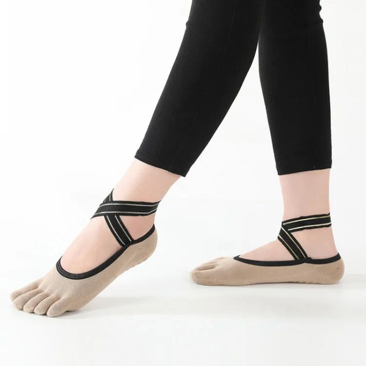 Non-slip Backless Cross Strap Five-finger Yoga Socks(Half Fingers Red)