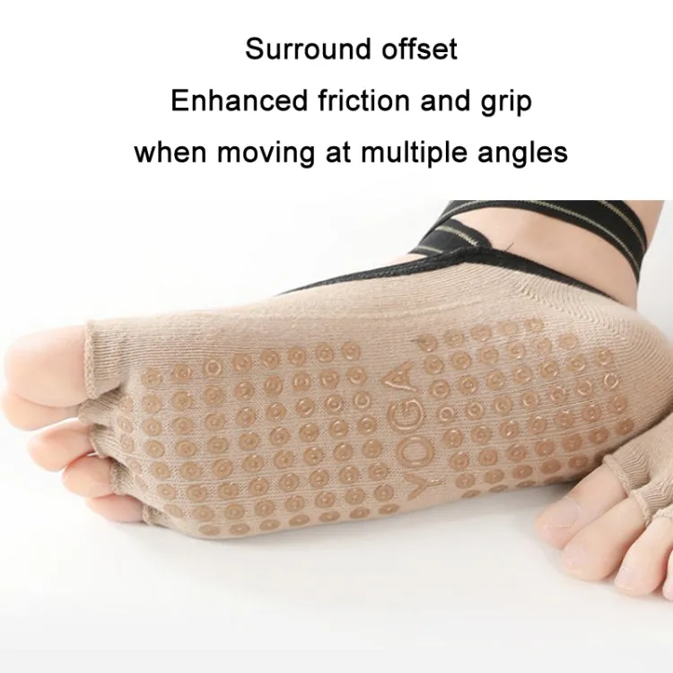Non-slip Backless Cross Strap Five-finger Yoga Socks(Half Fingers Red)