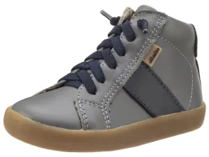 Old Soles Boy's and Girl's Riser Grey Navy Leather Racer Stripe Lace Side Zipper Slip On High Top Sneaker
