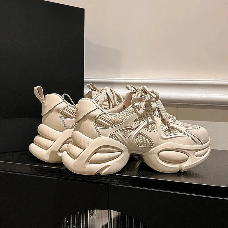 Outdoor Chunky Lace-up Platform Sneakers with Thick Soles