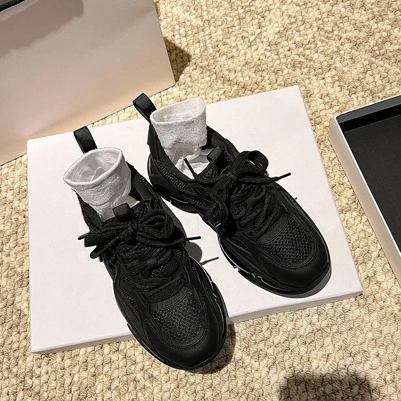 Outdoor Chunky Lace-up Platform Sneakers with Thick Soles