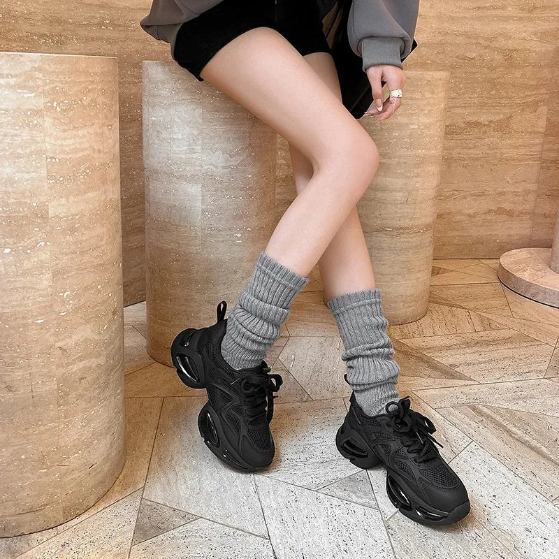 Outdoor Chunky Lace-up Platform Sneakers with Thick Soles