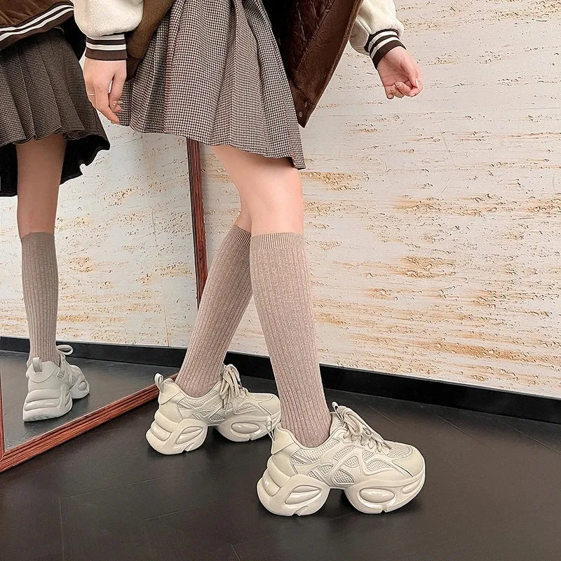 Outdoor Chunky Lace-up Platform Sneakers with Thick Soles