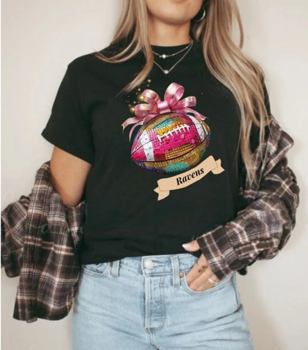 Personalized Football Team Disco Coquette Ribbon Shirt