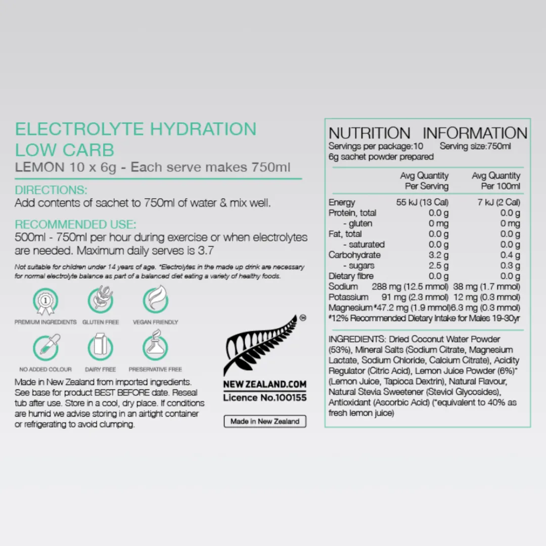 Pure Sports Electrolyte Hydration Lemon 10 sachet box 6g each
