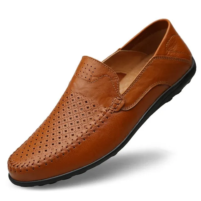 "Exquisite Italian Leather Men's Shoes: Stylish and Comfortable Slip-Ons, Ideal for both Casual and Formal Occasions"