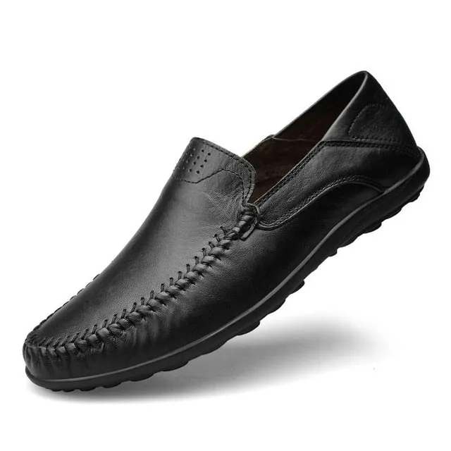 "Exquisite Italian Leather Men's Shoes: Stylish and Comfortable Slip-Ons, Ideal for both Casual and Formal Occasions"