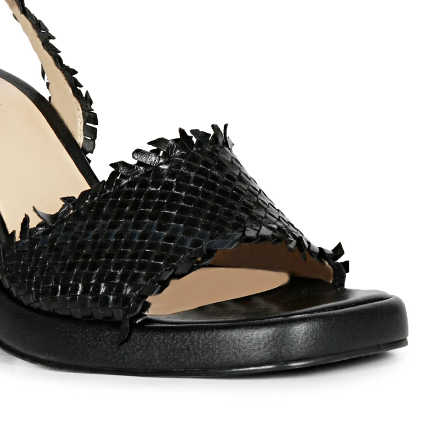 Saint Hannah Black Woven Leather Block Heels