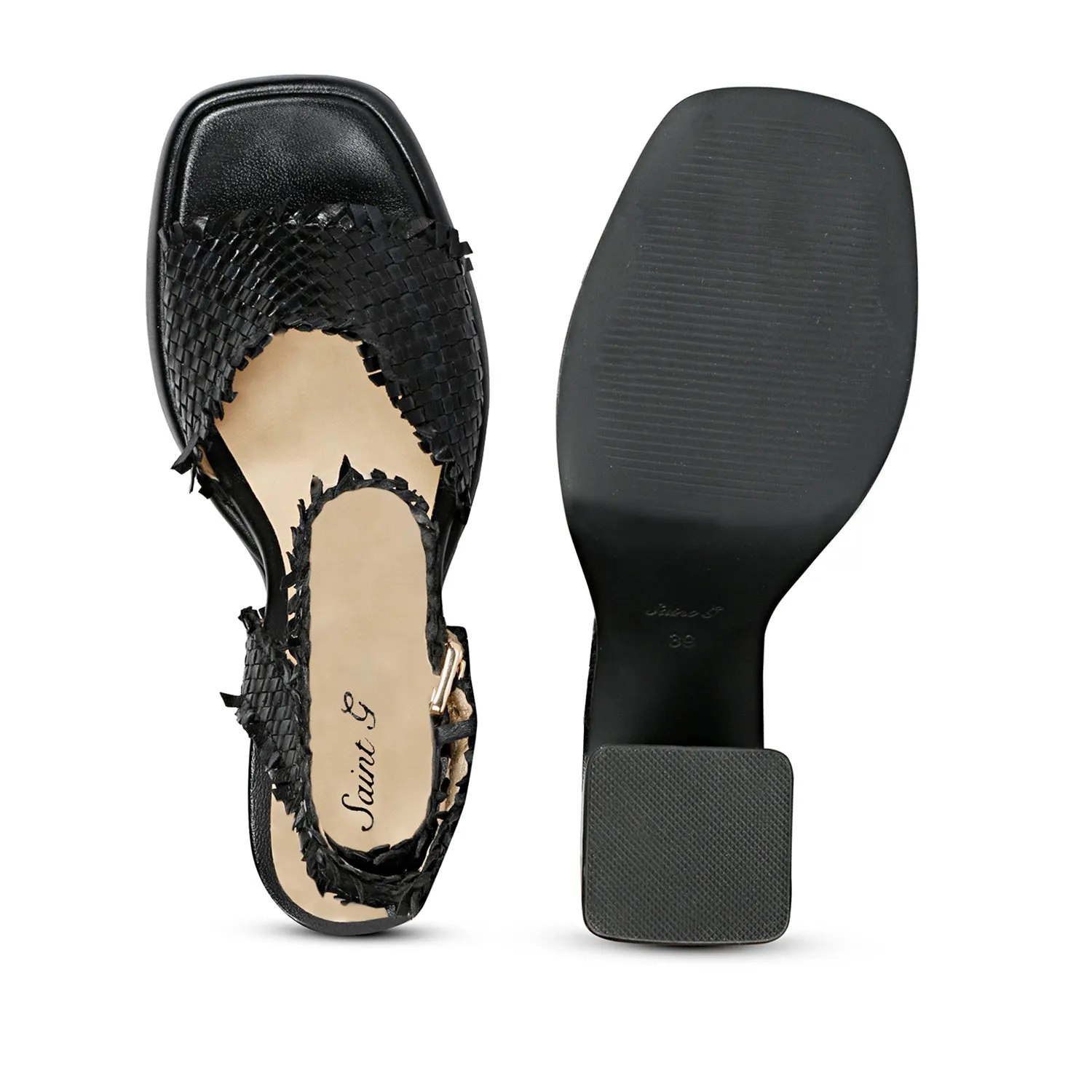 Saint Hannah Black Woven Leather Block Heels