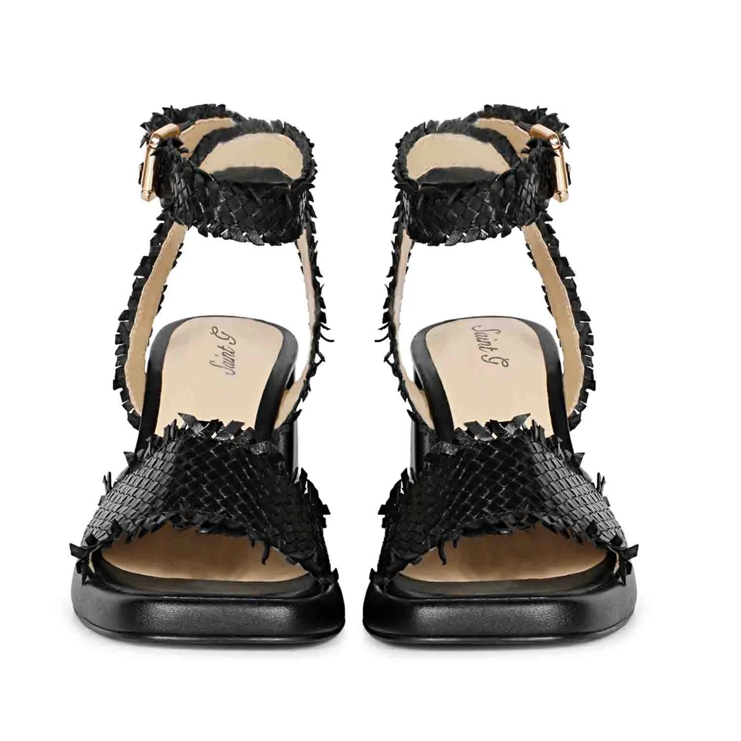 Saint Hannah Black Woven Leather Block Heels