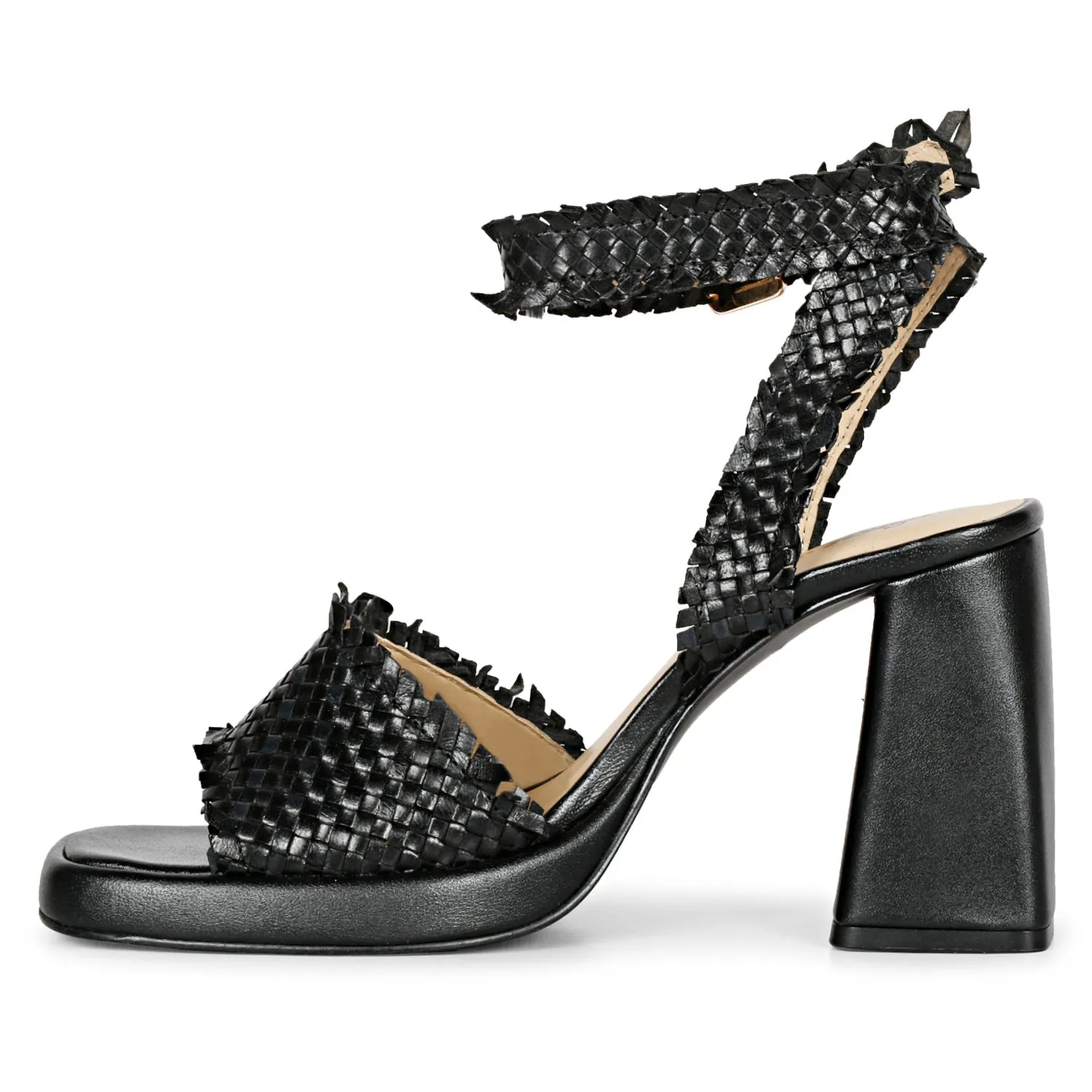 Saint Hannah Black Woven Leather Block Heels