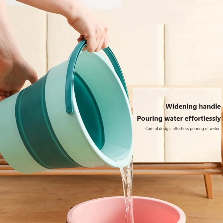 Small 5L Folding Thickened Portable Plastic Bucket Outdoor Fishing Barrel Car Travel Wash Barrel(Light Green)