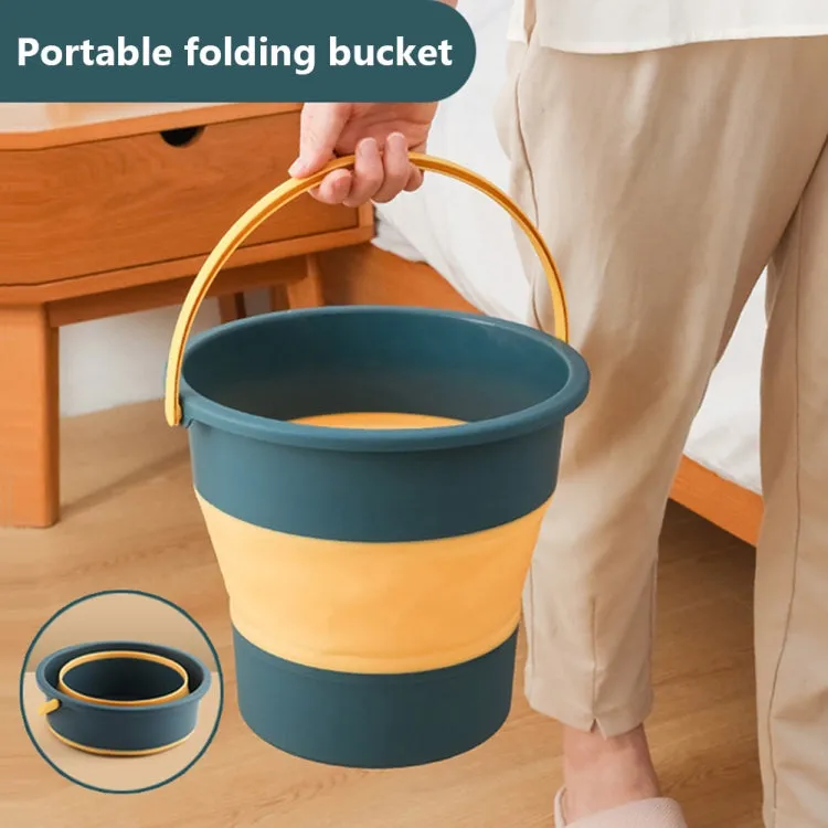 Small 5L Folding Thickened Portable Plastic Bucket Outdoor Fishing Barrel Car Travel Wash Barrel(Light Green)