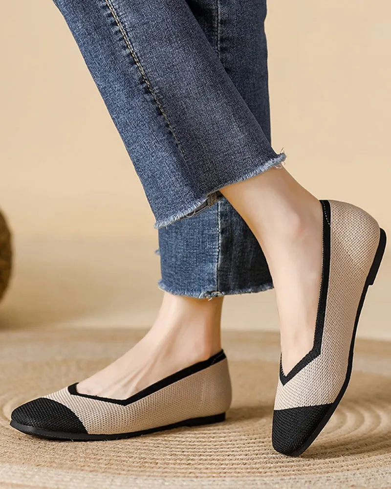 Square Toe Shallow Fly Knit Flat Knit Shoes