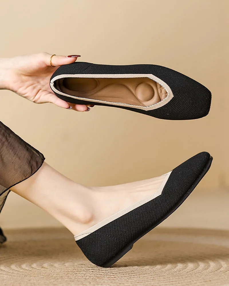 Square Toe Shallow Fly Knit Flat Knit Shoes