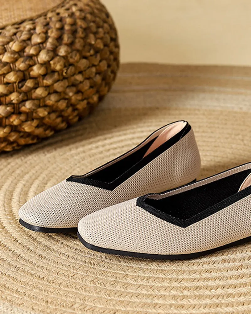 Square Toe Shallow Fly Knit Flat Knit Shoes