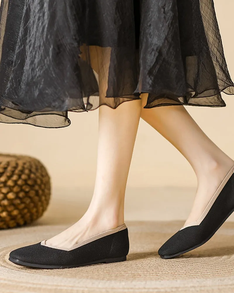 Square Toe Shallow Fly Knit Flat Knit Shoes