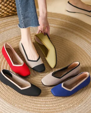 Square Toe Shallow Fly Knit Flat Knit Shoes