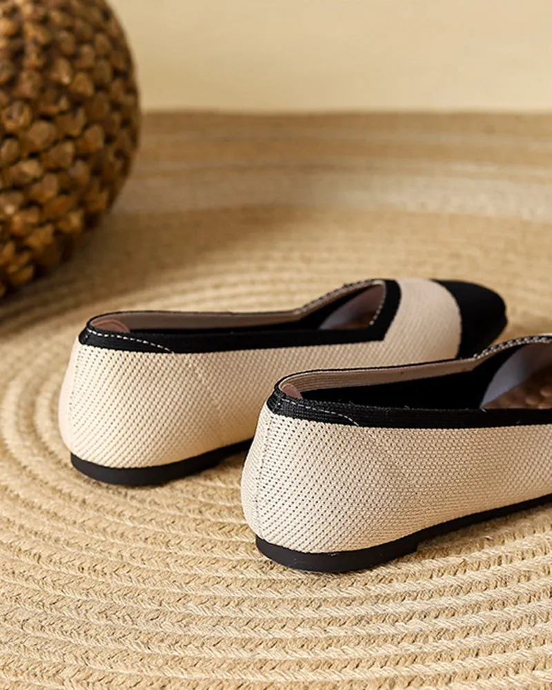 Square Toe Shallow Fly Knit Flat Knit Shoes
