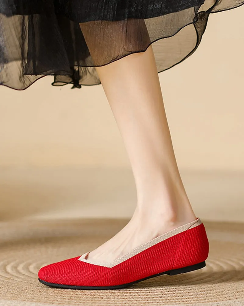 Square Toe Shallow Fly Knit Flat Knit Shoes
