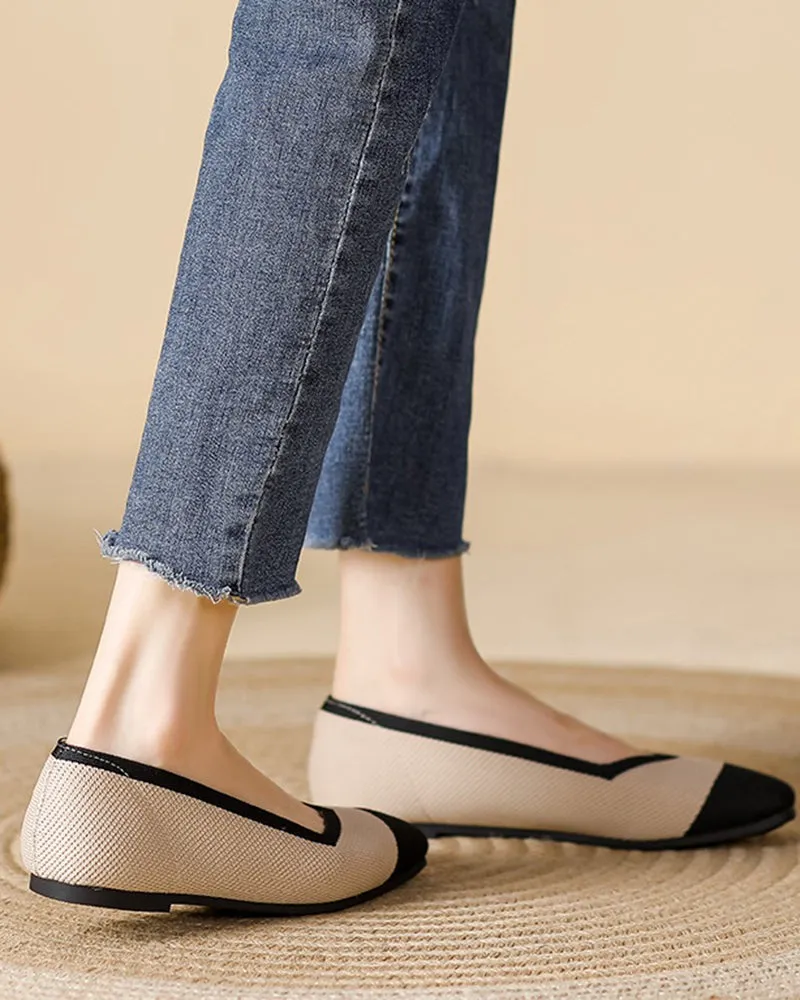 Square Toe Shallow Fly Knit Flat Knit Shoes