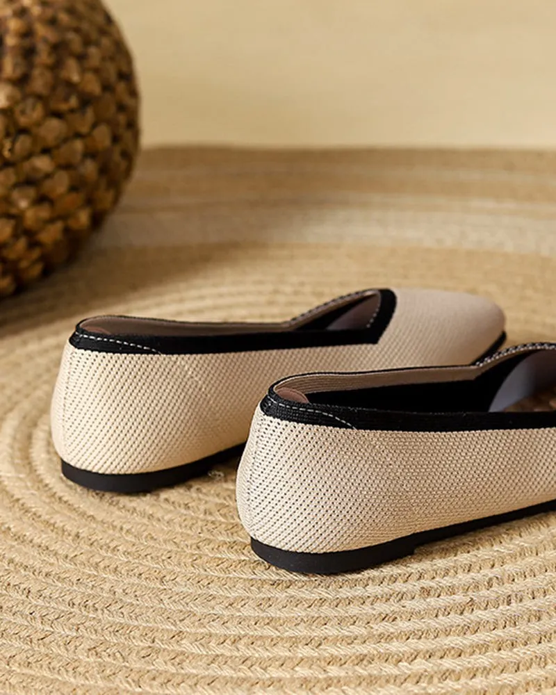 Square Toe Shallow Fly Knit Flat Knit Shoes