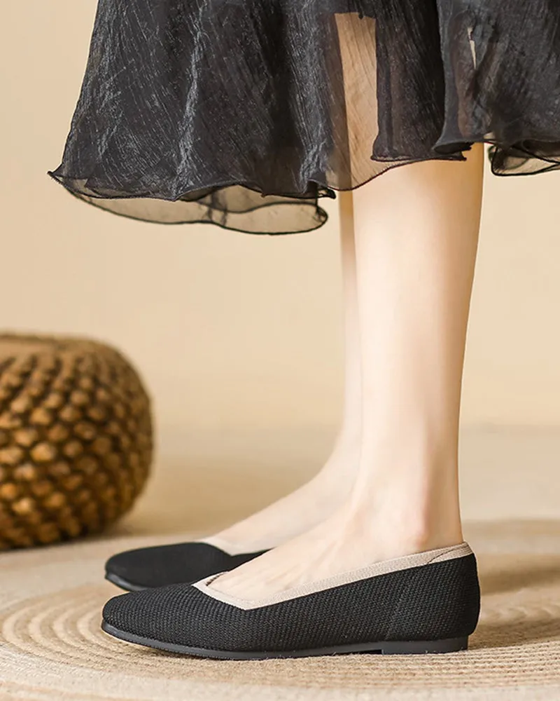 Square Toe Shallow Fly Knit Flat Knit Shoes