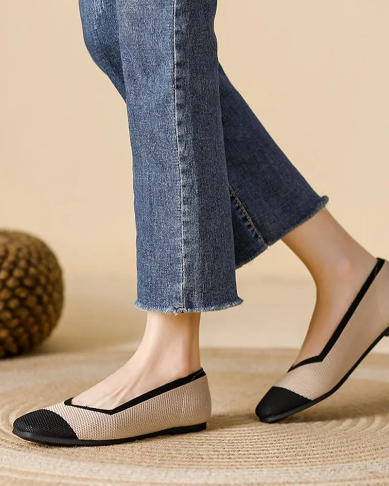 Square Toe Shallow Fly Knit Flat Knit Shoes