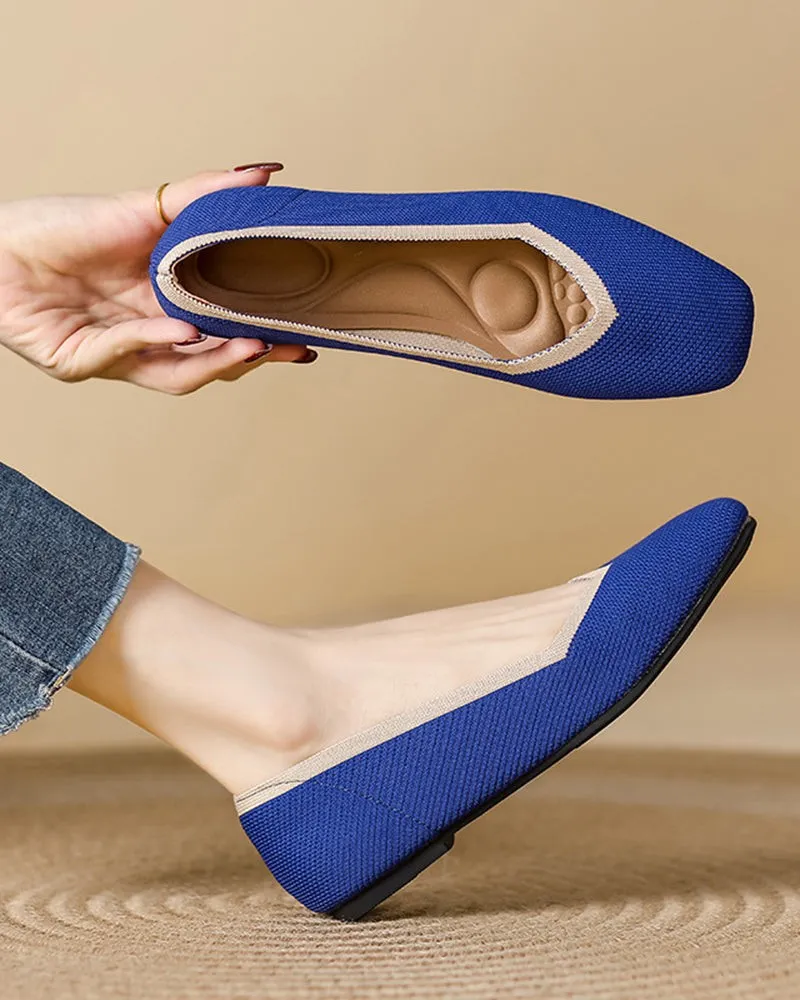 Square Toe Shallow Fly Knit Flat Knit Shoes