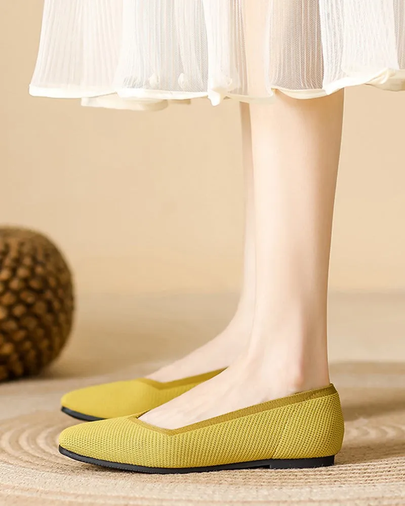 Square Toe Shallow Fly Knit Flat Knit Shoes