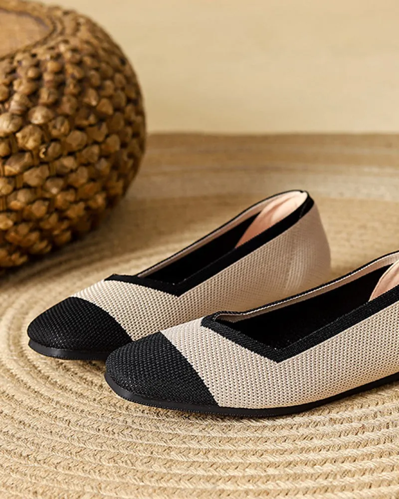 Square Toe Shallow Fly Knit Flat Knit Shoes